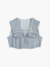 Denim Raw Hem Crop Vest